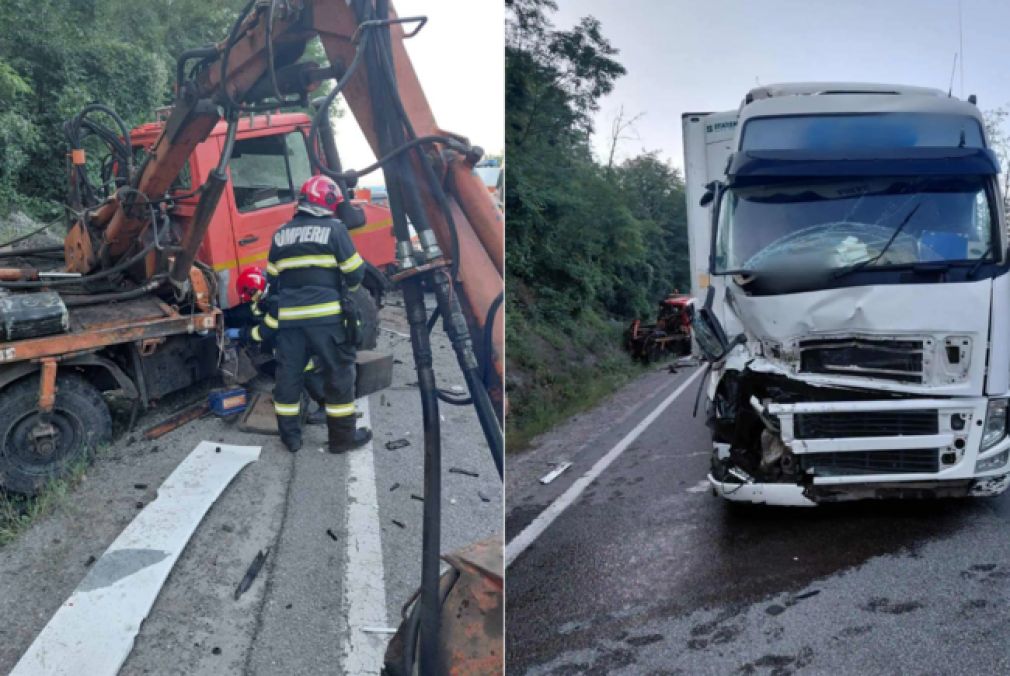 Un camion a lovit o autoutilitară a DRDP care efectua lucrări