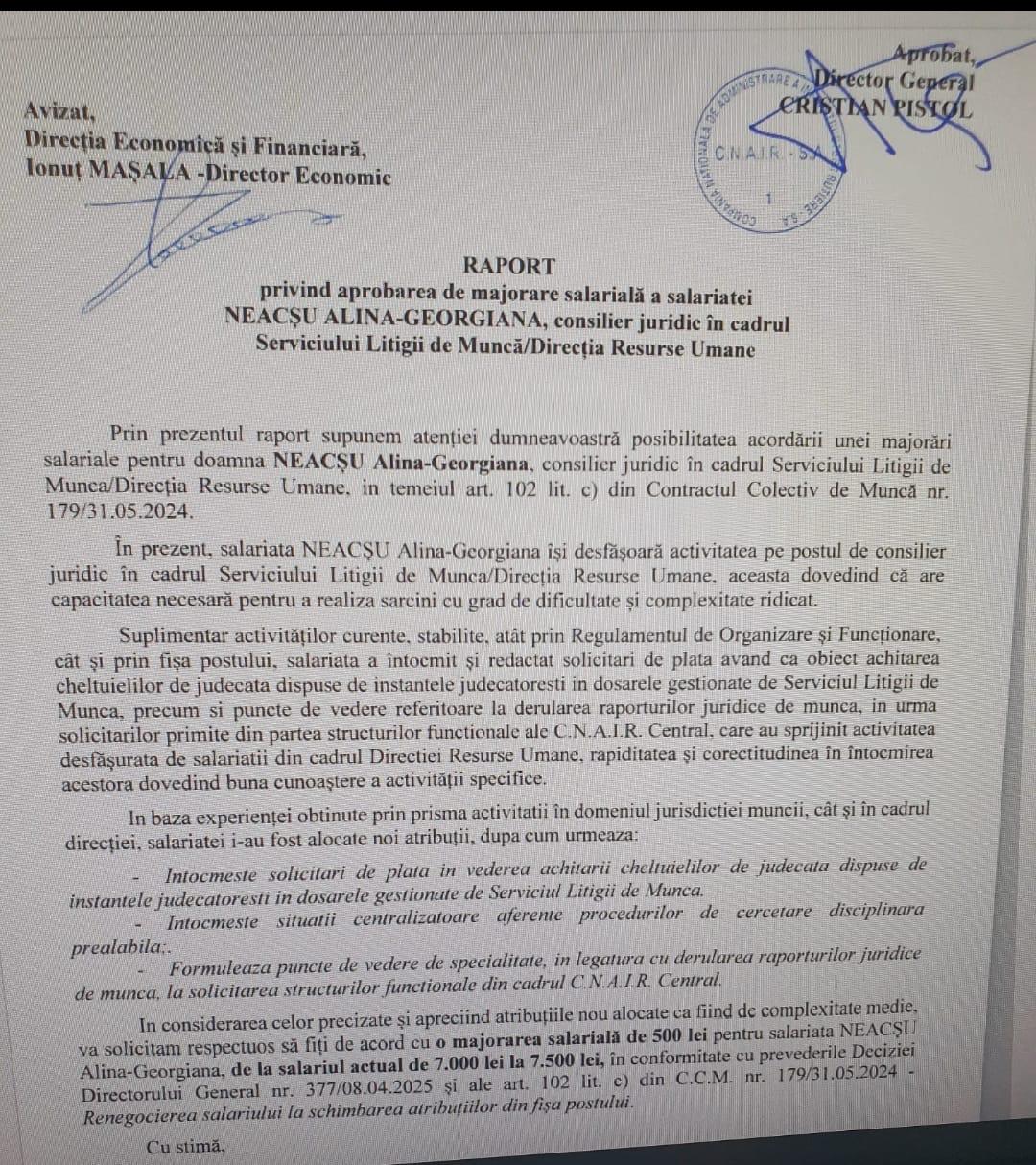 raport marire salariala cnair
