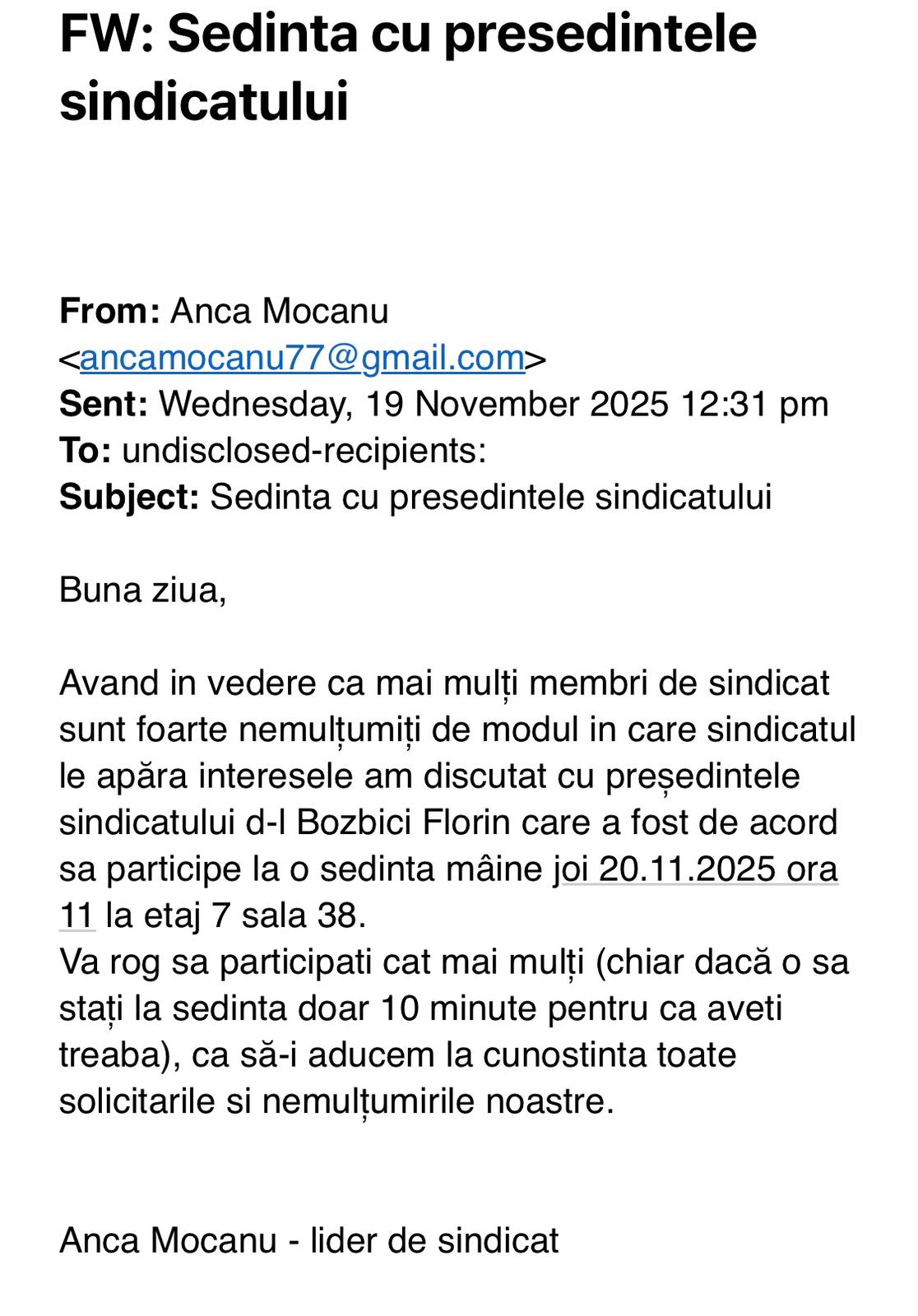 convocator sedinta sindicat cnir